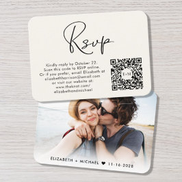 Tarjeta De Recepción Foto moderna Boda de código QR Cream RSVP