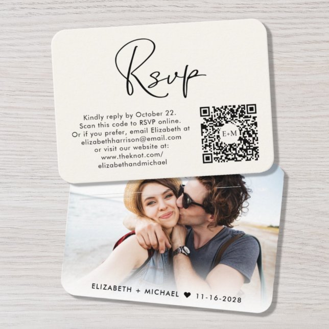 Tarjeta De Recepción Foto moderna Boda de código QR Cream RSVP (Subido por el creador)
