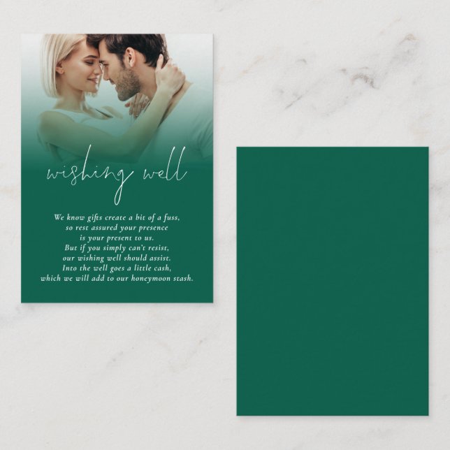 Tarjeta De Recepción Foto moderna Boda verde esmeralda deseando lo mejo (Anverso / Reverso)