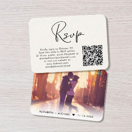 Tarjeta De Recepción Foto moderna Código QR Boda crema RSVP