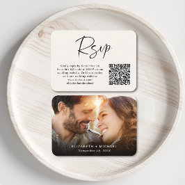 Tarjeta De Recepción Foto moderna Código QR Boda crema RSVP
