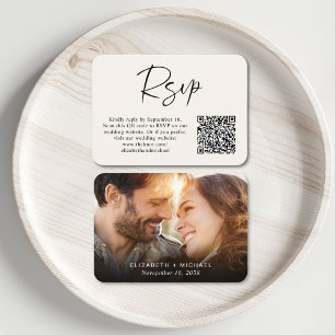 Tarjeta De Recepción Foto moderna Código QR Boda crema RSVP