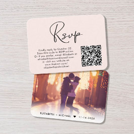 Tarjeta De Recepción Foto moderna Código QR Boda rosa RSVP