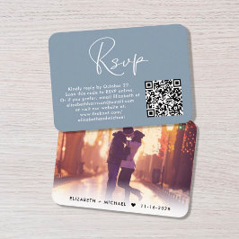 Tarjeta De Recepción Foto moderna Código QR Boda RSVP Dusty Azul
