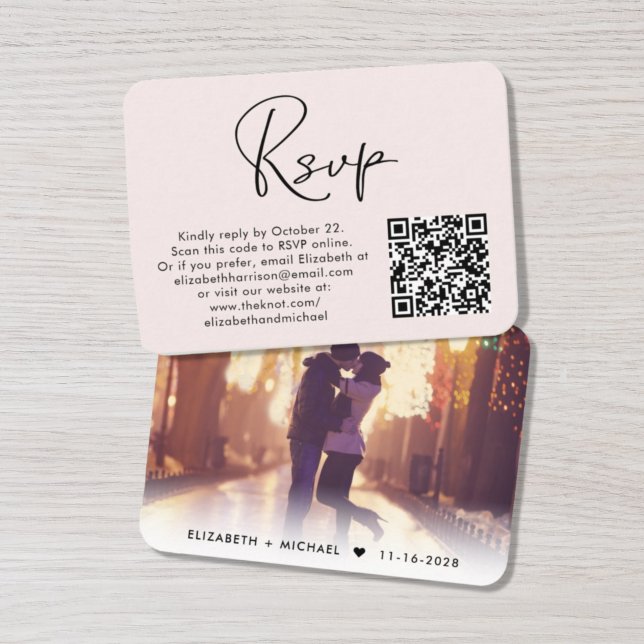 Tarjeta De Recepción Foto moderna Código QR Boda RSVP Rosa (Subido por el creador)