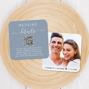 Tarjeta De Recepción Foto moderna Código QR Detalles del Boda azul turb