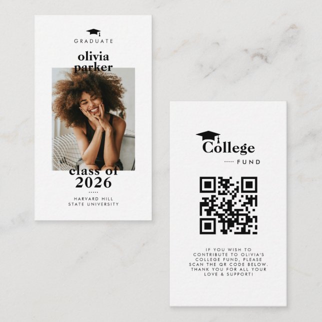 Tarjeta De Recepción Foto moderna de fondo universitario con código QR  (Anverso / Reverso)