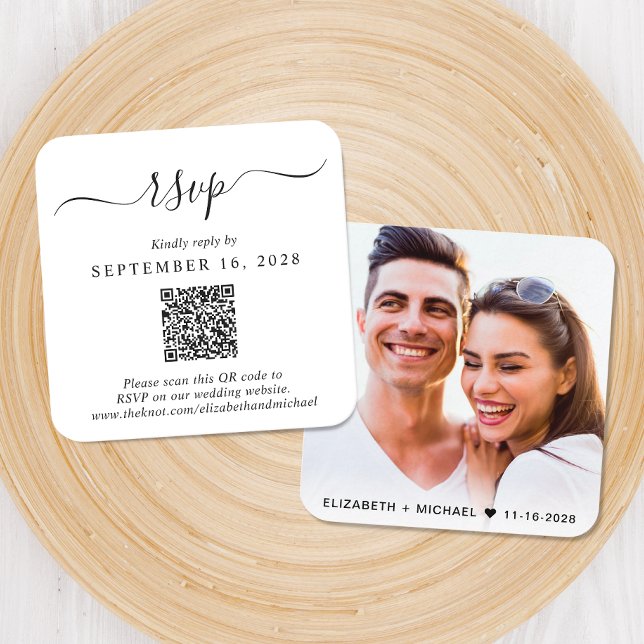Tarjeta De Recepción Foto moderna de la boda de código QR RSVP (Our user-friendly template will generate your QR code automatically from your website address)
