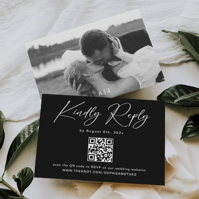 Tarjeta De Recepción Foto moderna de la boda negra RSVP (Subido por el creador)