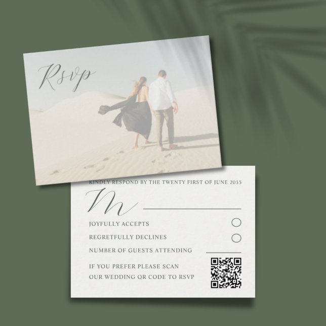 Tarjeta De Recepción Foto moderna Sage Green Calligraphy RSVP (Subido por el creador)