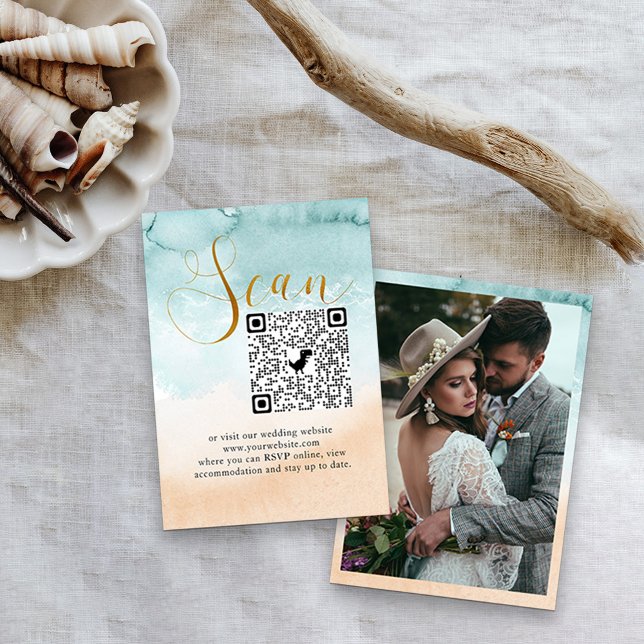 Tarjeta De Recepción Foto Online RSVP QR Code Beach Wedding (Subido por el creador)
