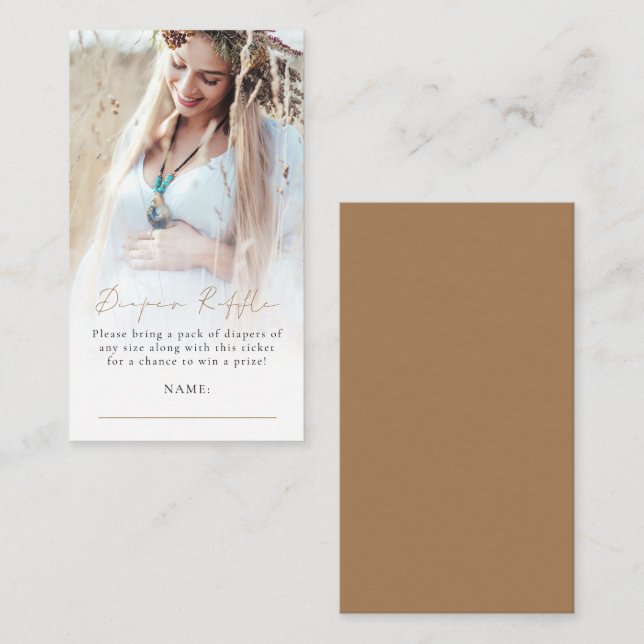 Tarjeta De Recepción Foto Overlay Diaper Raffle Gold Baby Shower (Anverso / Reverso)
