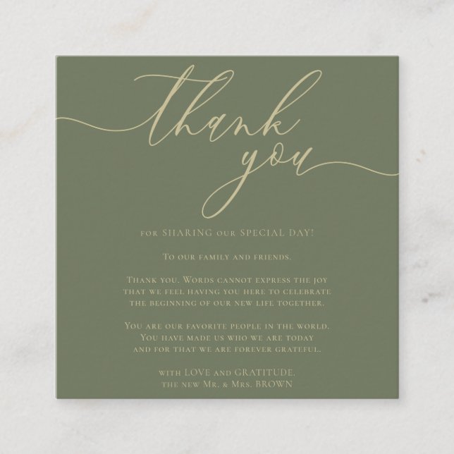 Tarjeta De Recepción Foto personalizado Gracias Sage Gold (Anverso)