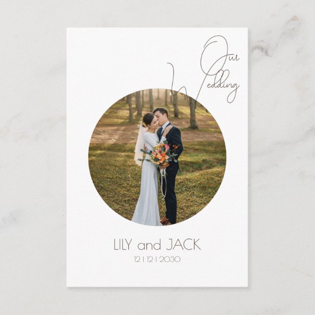 Tarjeta De Recepción Foto redonda Guardar la fecha del coche de gabinet (Anverso)