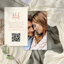 Tarjeta De Recepción Foto Script QR Terracotta Cream Boda Detalles