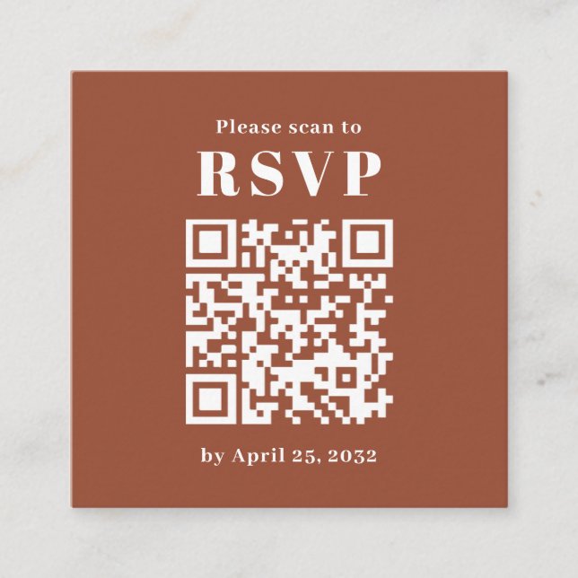 Tarjeta De Recepción Foto simple de arco QR Código terracota RSVP (Anverso)