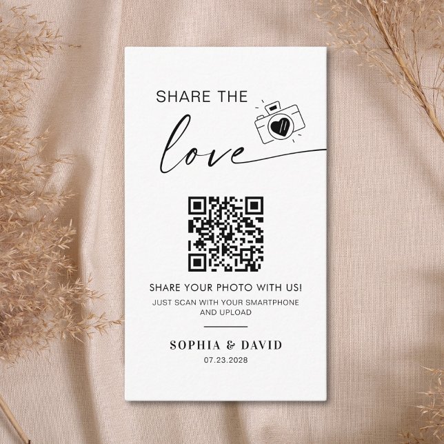 Tarjeta De Recepción Fotos de Boda Modernas Comparte el amor Código QR (Subido por el creador)
