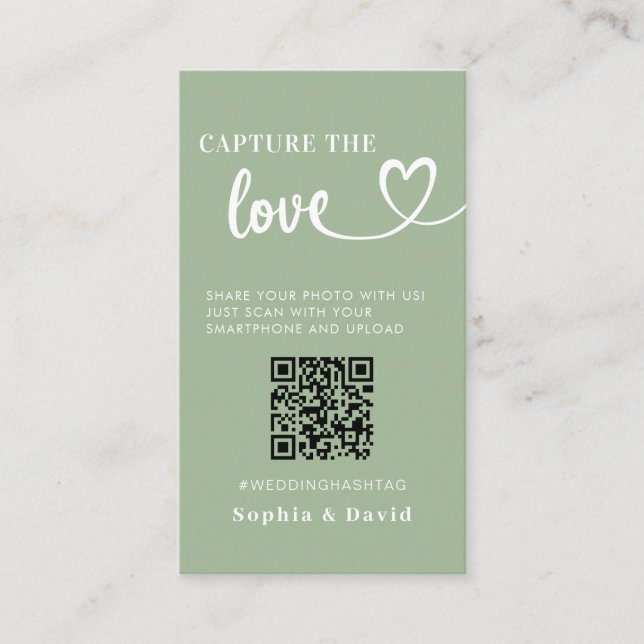 Tarjeta De Recepción Fotos de Sage Green Boda Captan El Código QR De Am (Anverso)
