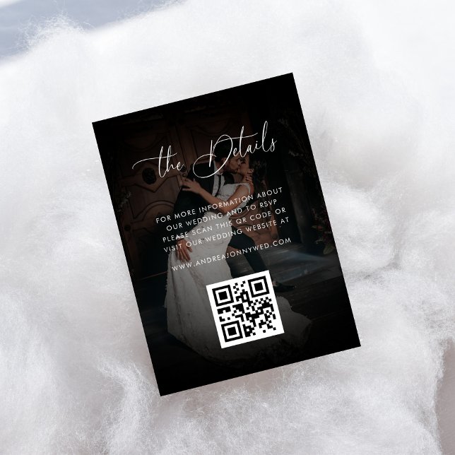 Tarjeta De Recepción Fotos oscuras, código QR, Boda negro, detalles (Subido por el creador)