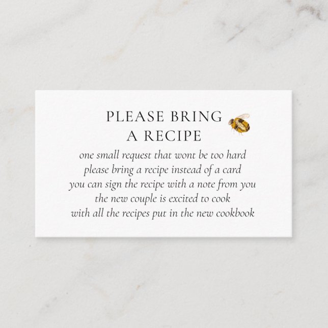Tarjeta De Recepción Found Her Honey Bee Bridal Shower Recipe Request (Anverso)