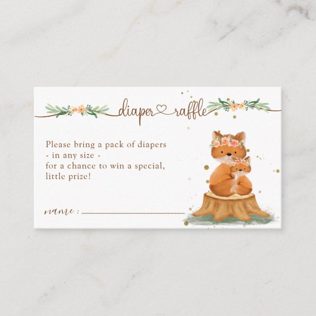 Tarjeta De Recepción Fox Baby Shower New Mommy Diaper Raffle (Anverso)