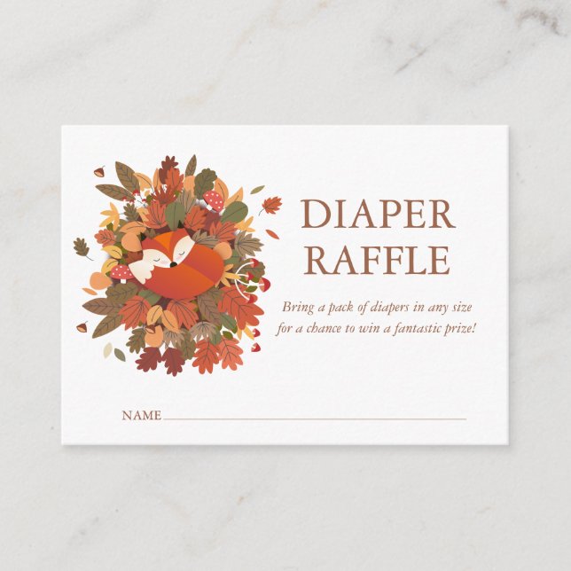 Tarjeta De Recepción Fox Cub Diaper Raffle Woodland Baby Shower (Anverso)