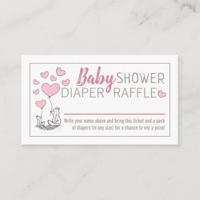 Tarjeta De Recepción Fox Hearts Baby Shower Diaper Raffle (Anverso)