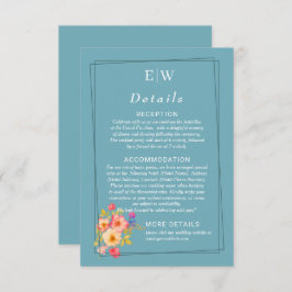 Tarjeta De Recepción  Frame with Roses, Wedding style on retro blue