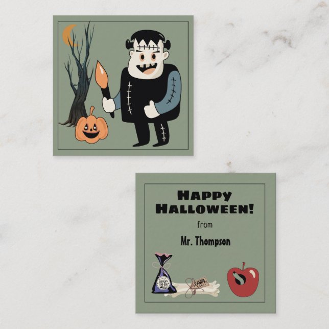 Tarjeta De Recepción Frankenmonstruo Feliz Halloween del profesor (Anverso / Reverso)