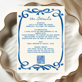 Tarjeta De Recepción French Blue Caprichosa Cinta Dibujada a Mano Boda 