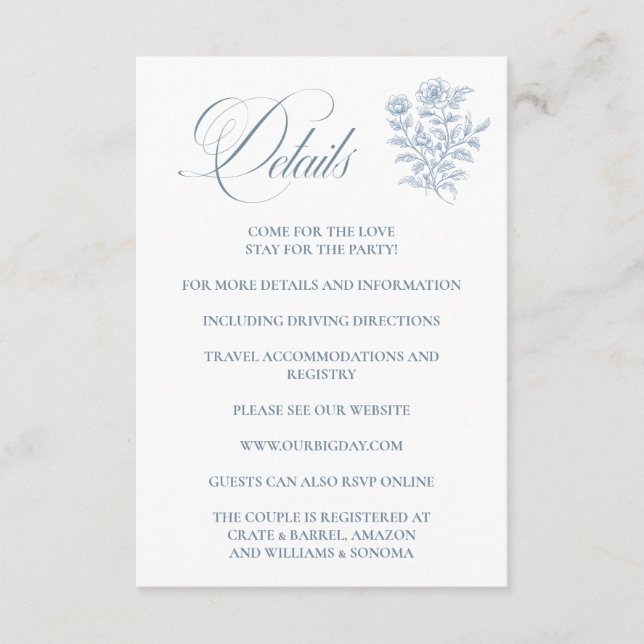 Tarjeta De Recepción French Blue Enclosure Card Details (Anverso)