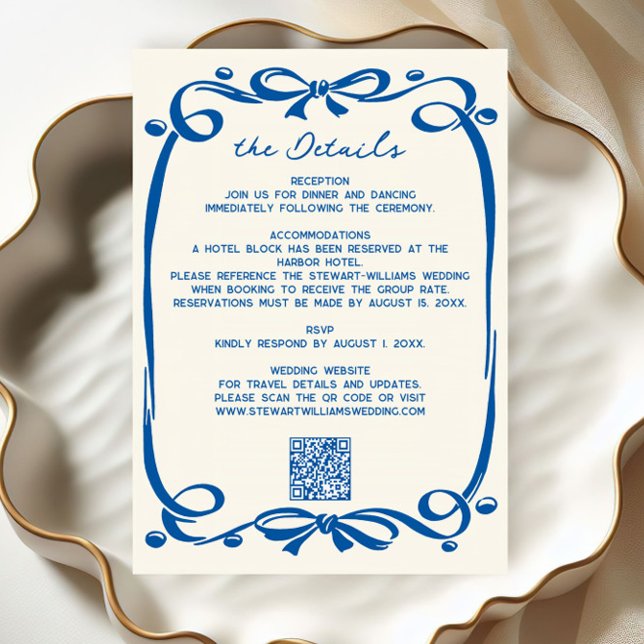Tarjeta De Recepción French Blue Whimsical Hand Drawn Ribbon Wedding  (Subido por el creador)