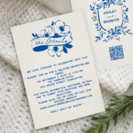 Tarjeta De Recepción French Blue Whimsical Ribbon Crest Wedding 