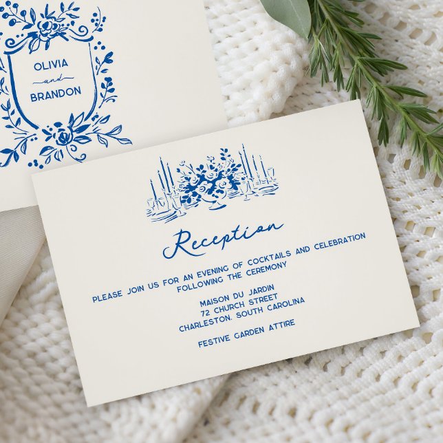 Tarjeta De Recepción French Blue Whimsical Wedding Reception  (Subido por el creador)