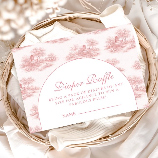 Tarjeta De Recepción French Toile Baby Shower Pink Diapper Raffle (Subido por el creador)