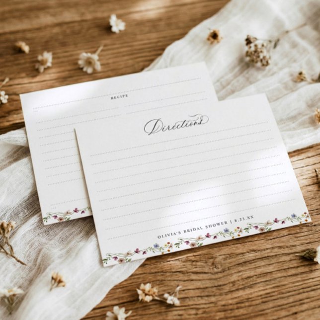 Tarjeta De Recepción French Wildflowers Botanical Bridal Shower Recipe (Bridal shower recipe cards with watercolor wildflowers and elegant French botanical floral design)
