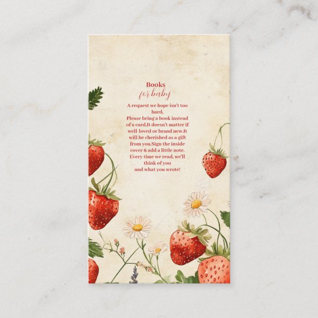 Tarjeta De Recepción Fresa Baby Shower Berry Sweet Books para el bebé (Anverso)