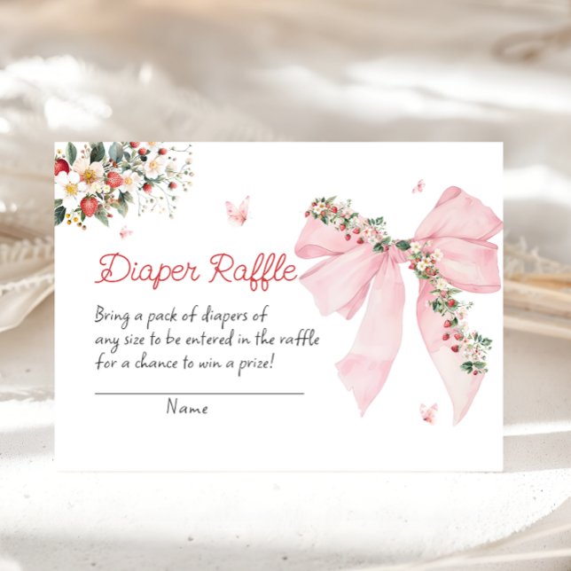 Tarjeta De Recepción Fresa Berry Dulce Pink Bow Diaper Raffle (Subido por el creador)