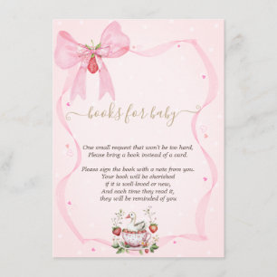 Tarjeta De Recepción Fresa,Ganso,Marco de lazo Puntos Baby Shower