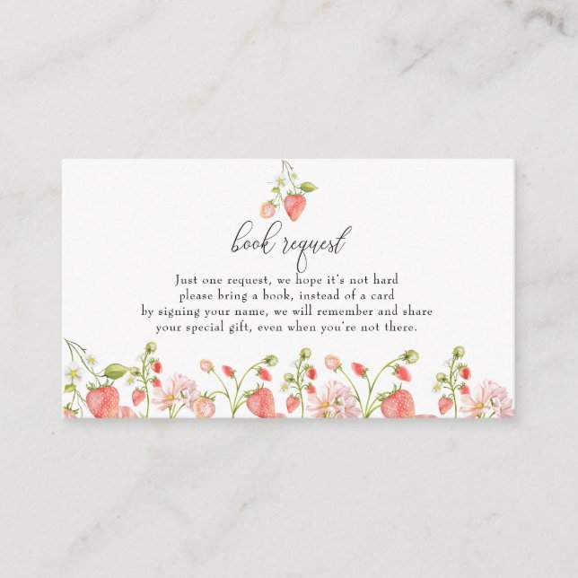 Tarjeta De Recepción Fresa | Petición de libro de Baby Shower de verano (Anverso)