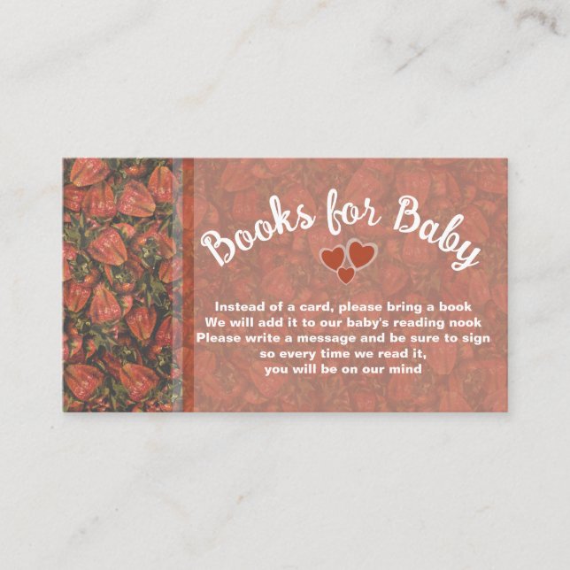 Tarjeta De Recepción Fresas Baby Shower traen un gabinete para libros (Anverso)
