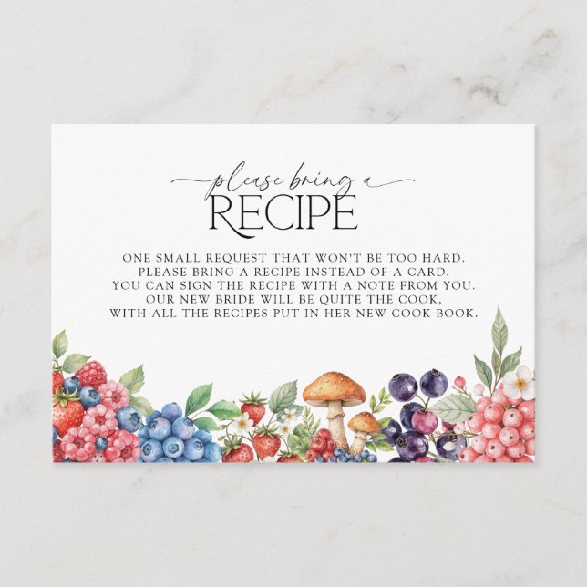 Tarjeta De Recepción Fresas Botánicas Por Favor Trae Una Receta (Anverso)