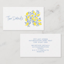 Tarjeta De Recepción Frescando limón azul y amarillo vincula los detall