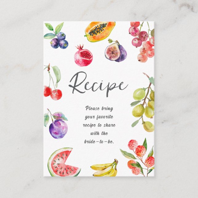 Tarjeta De Recepción Fresco Del Mercado Frutas De La Receta De Ducha De (Anverso)