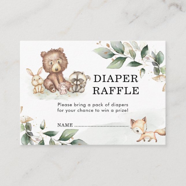 Tarjeta De Recepción Fresco Verdor Woodland Baby Shower Diaper Raffle E (Anverso)