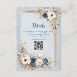 Tarjeta De Recepción Frosted Bloom Dusty Blue and Gold Wedding
