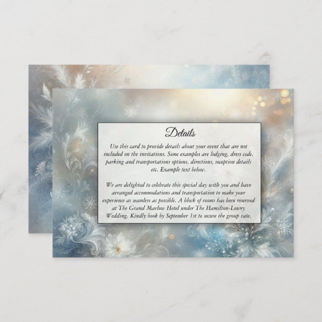 Tarjeta De Recepción Frozen Petals in a Golden Winter Mist Wedding (Anverso / Reverso)