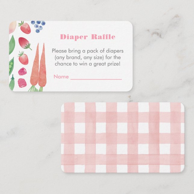 Tarjeta De Recepción Frutas Y Verduras Baby Shower Diaper Raffle (Anverso / Reverso)