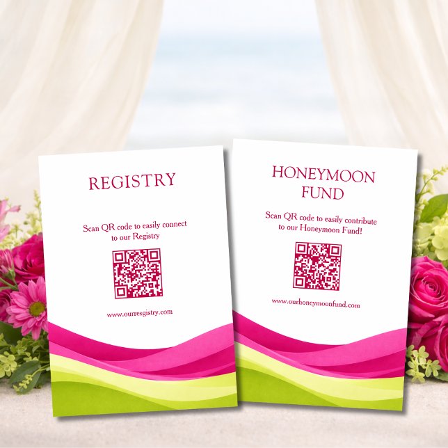 Tarjeta De Recepción Fuchsia and Lime Green Registry & Honeymoon Fund (Fuchsia and Lime Green Registry & Honeymoon Fund Enclosure Card)