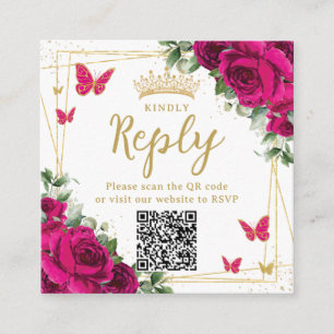Tarjeta De Recepción Fuchsia Floral Butterflies Quinceanera RSVP QR